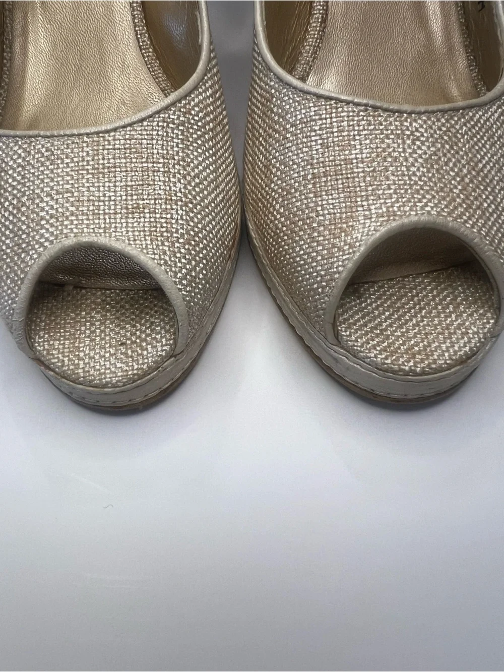 Stuart Weitzman Metallic Gold Peep-Toe Wedge Slingbacks - Picture 4 of 16